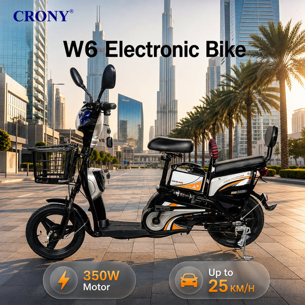 CRONY W6 Electric Bike, Black, 500W Rear Hub Motor, 48V Battery, 14-Inch Wheels, 3-Speed Electric City Bike, 31–70 km Range, Electric Scooter Motorcycle