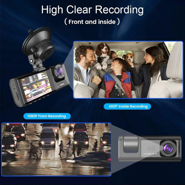 S11 Three-Camera 1920*1080 pushbutton dashcam 1080P DVR Dashcam Front Indoor and Rear View Camera Driving Recorder