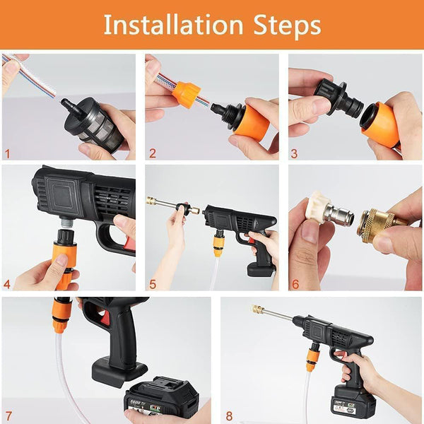 HL-777 Car wash Cordless Electric High Pressure Car Washer Manual Rechargeable Car Washing Machine with Adjustable 3-in-1 Nozzle and Hose Pipe