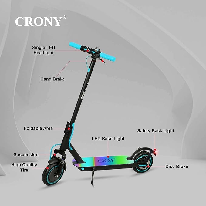 CRONY M365 Foldable Electric Scooter with Front Suspension & Durable Honeycomb Tires, 7-Colors LED Deck Lights, Lightweight Commuter Scooter with for Adults & Kids, Smart App Control