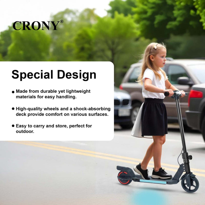 CRONY S32 Kids Foldable E-Scooter with LED Light Bar RGB Deck Lights & LED Display & E-Brake and E-Accelerator & Extended Footrest Supports Up to 100KG