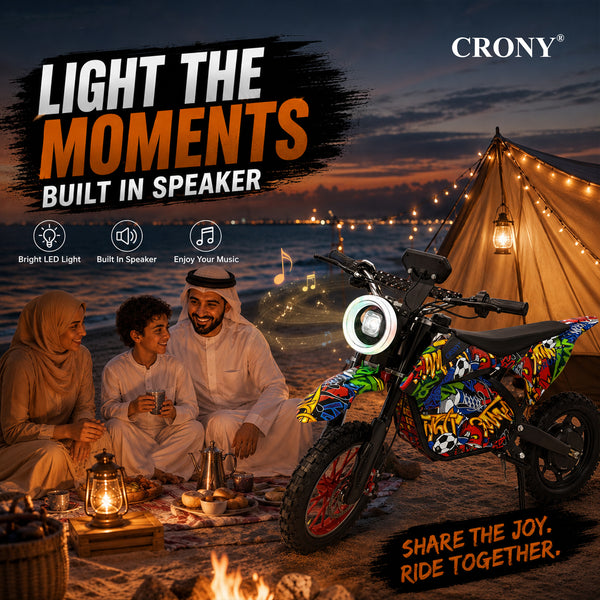 CRONY-09 Street Dance Electric Dirt Bike 350W Motor, 36V 12Ah Battery, 14 Inch Off-Road Tires, Up to 36KM/H Speed, LCD Display, LED Headlight, Bluetooth Speaker, Electric Motorcycle for Outdoor Riding, Durable Design, 1 Year Motor Warranty