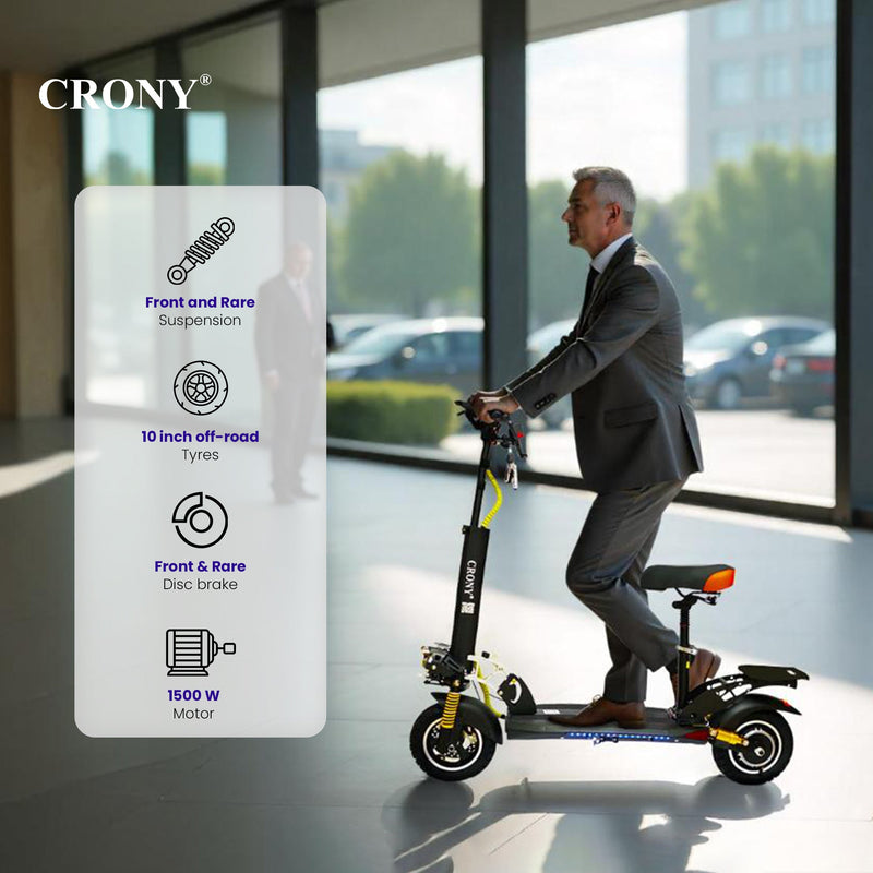 CRONY V10+ PRO 1500W 10 inch Wide tire High configuration E-Scooter Electric Scooter 10" Off-Road Tires Bluetooth Speaker Phone Holder