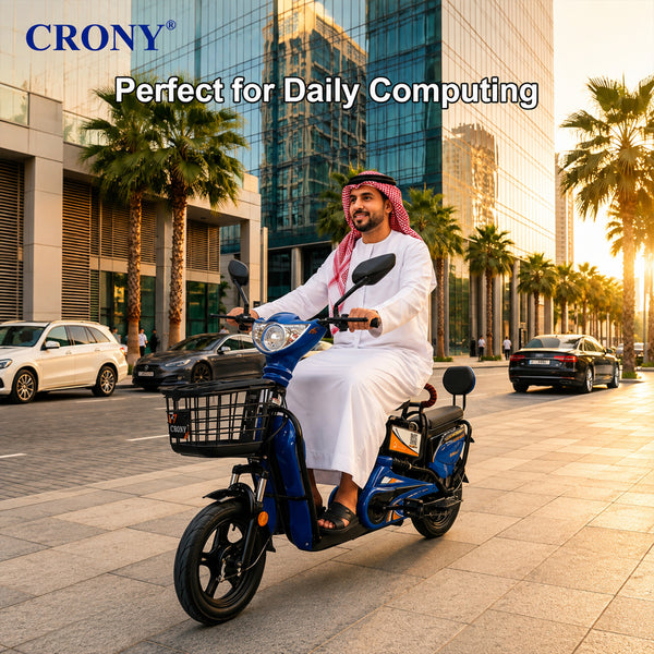 CRONY W6 Electric Bike, Blue, 500W Rear Hub Motor, 48V Battery, 14-Inch Wheels, 3-Speed Electric City Bike, 31–70 km Range, Electric Scooter Motorcycle