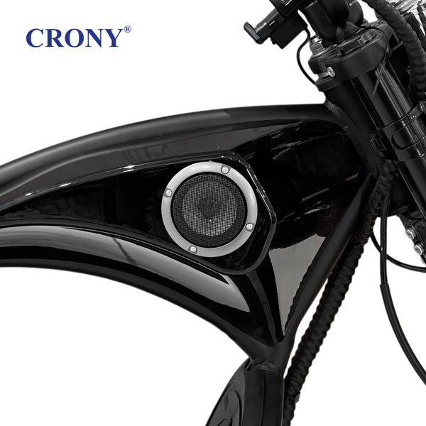 CRONY X1 Electric Motorcycle, 3000W Motor, 60V 12Ah Battery, 60-80KM/H Max Speed, 25-35KM Range, Front & Rear Disc Brakes, Front & Rear Suspension, LCD Display, LED Lights, Bluetooth Speaker, Mobile Phone Holder, Harley Bag, Black
