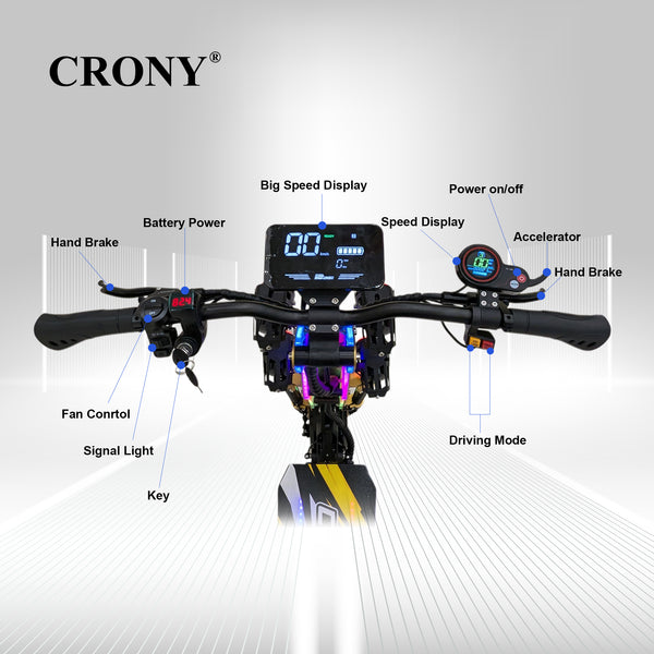 CRONY GT-13 Electric Scooter – Dual Motor, 13-Inch Fat Tires, Aluminum Alloy Frame, Front & Rear Suspension, Oil Disc Brakes, LED Lights, LCD Display, Bluetooth Speaker, Phone Holder & Foldable Design | High-Performance Off-Road Scooter