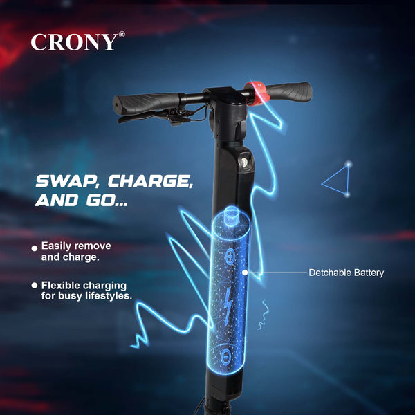 CRONY X11 Max Electric Scooter Red Color, 450W Powerful Motor, 36V 13Ah Detachable Battery, 40-60KM Range, 40-80KM/H Speed, Front Suspension, LED Display, APP Connectivity, Foldable Design, 1 Year Motor Warranty