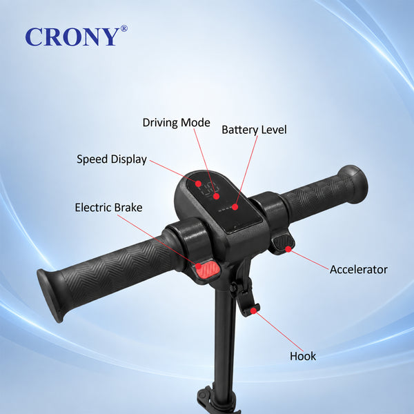 CRONY E68 Electric Scooter for Kids, 110W Motor, 10–16 KM/H Top Speed, 24V 2.5Ah Battery, 5–8 KM Range, 6.5-Inch Tires, Easy Folding, Adjustable Handlebar, LED Headlight & Rear Wheel Light, Bluetooth Speaker, Black**