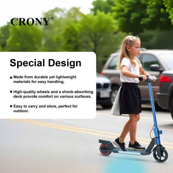 CRONY S32 Kids Foldable E-Scooter with LED Light Bar RGB Deck Lights & LED Display & E-Brake and E-Accelerator & Extended Footrest Supports Up to 100KG
