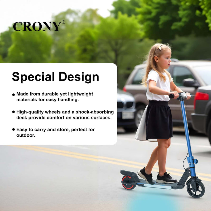 CRONY S32 Kids Foldable E-Scooter with LED Light Bar RGB Deck Lights & LED Display & E-Brake and E-Accelerator & Extended Footrest Supports Up to 100KG