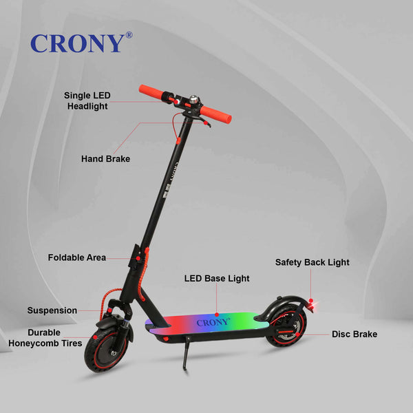 CRONY M365 Foldable Electric Scooter with Front Suspension & Durable Honeycomb Tires, 7-Colors LED Deck Lights, Lightweight Commuter Scooter with for Adults & Kids, Smart App Control