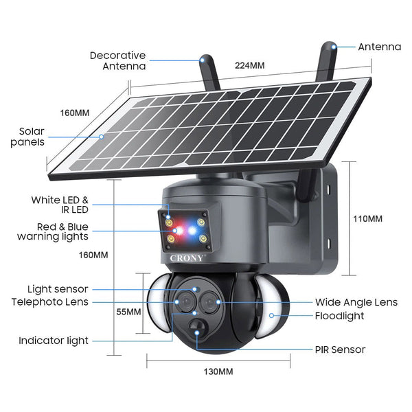 CRONY ST-558-8MP-12X-4G Dual Lens Zoom Solar Battery Camera Solar Camera CCTV Surveillance PIR Outdoor 12X Zoom Dual Lens