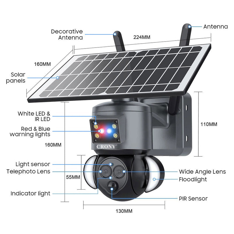 CRONY ST-558-8MP-12X-4G Dual Lens Zoom Solar Battery Camera Solar Camera CCTV Surveillance PIR Outdoor 12X Zoom Dual Lens