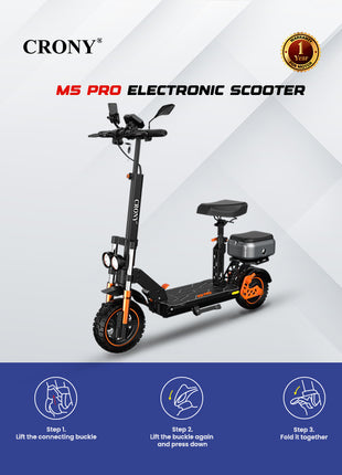 CRONY M5 Pro High-Speed Electric Scooter Up to 80 km/h, 10-Inch Wide Tires, Mobile Phone Holder, Bluetooth Speaker, Rear Luggage Box, Rearview Mirrors, Dual LED Headlamps, IPX4 Waterproof, App Connectivity