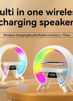 New G table lamp BT speaker with clock & wireless charge Atmosphere Lamp Speaker, Dimmable Night Light Lamp Alarm Clock With Music Sync