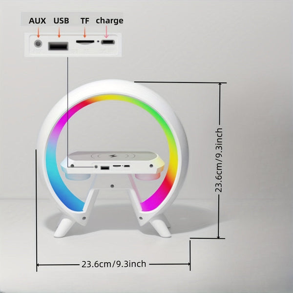New G table lamp BT speaker with clock & wireless charge Atmosphere Lamp Speaker, Dimmable Night Light Lamp Alarm Clock With Music Sync