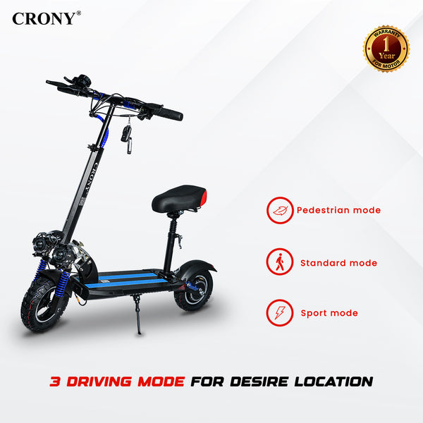 CRONY V10 Blue Fast Speed Electric Scooter 1200W Motor, 48V Battery, Top Speed 68Km/h, Range 20-40Km, Triple LED Headlamps, Base LED Lights, 10 Inch Tyres