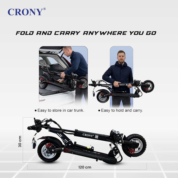 CRONY V10 Big Display+Seat Electric Scooter 1200W Motor 48V/14AH Battery 25-35KM Range Disc Brakes Front/Rear Suspension