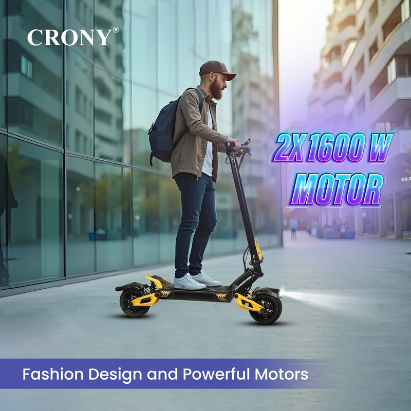 CRONY V8 Electric Scooter 1600W x2 Motors 60V/26AH Battery 40-80KM Range Disc Brakes Front/Rear Suspension Detachable Battery