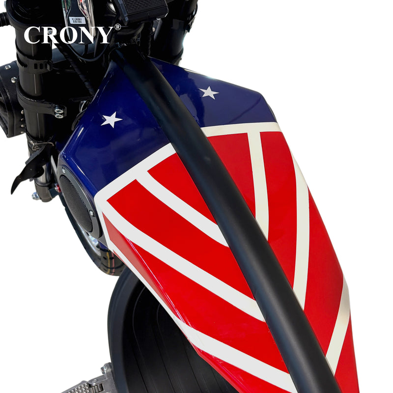 CRONY X1 Electric Motorcycle, 3000W Motor, 60V 12Ah Battery, 60-80KM/H Max Speed, 25-35KM Range, Front & Rear Disc Brakes, Front & Rear Suspension, LCD Display, LED Lights, Bluetooth Speaker, Mobile Phone Holder, Harley Bag, World
