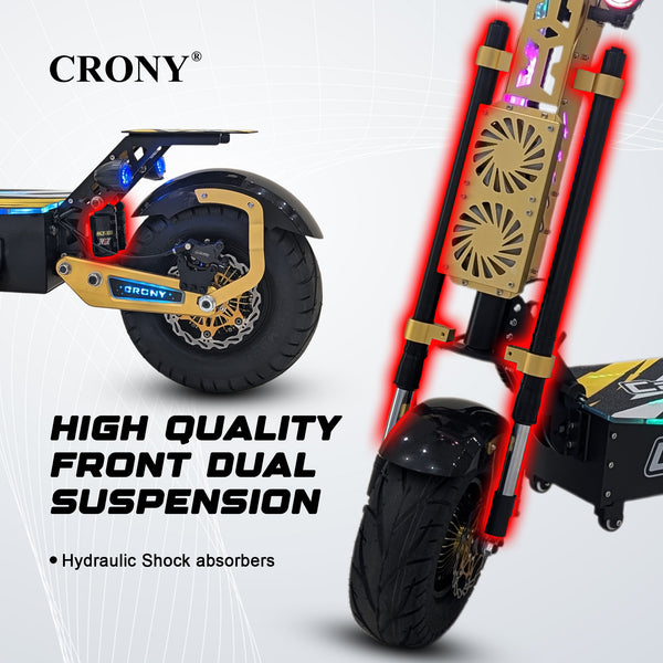 CRONY GT-13 Electric Scooter – Dual Motor, 13-Inch Fat Tires, Aluminum Alloy Frame, Front & Rear Suspension, Oil Disc Brakes, LED Lights, LCD Display, Bluetooth Speaker, Phone Holder & Foldable Design | High-Performance Off-Road Scooter