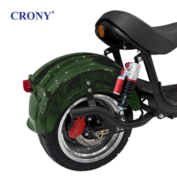 CRONY X1 Electric Motorcycle, 3000W Motor, 60V 12Ah Battery, 60-80KM/H Max Speed, 25-35KM Range, Front & Rear Disc Brakes, Front & Rear Suspension, LCD Display, LED Lights, Bluetooth Speaker, Mobile Phone Holder, Harley Bag, Green