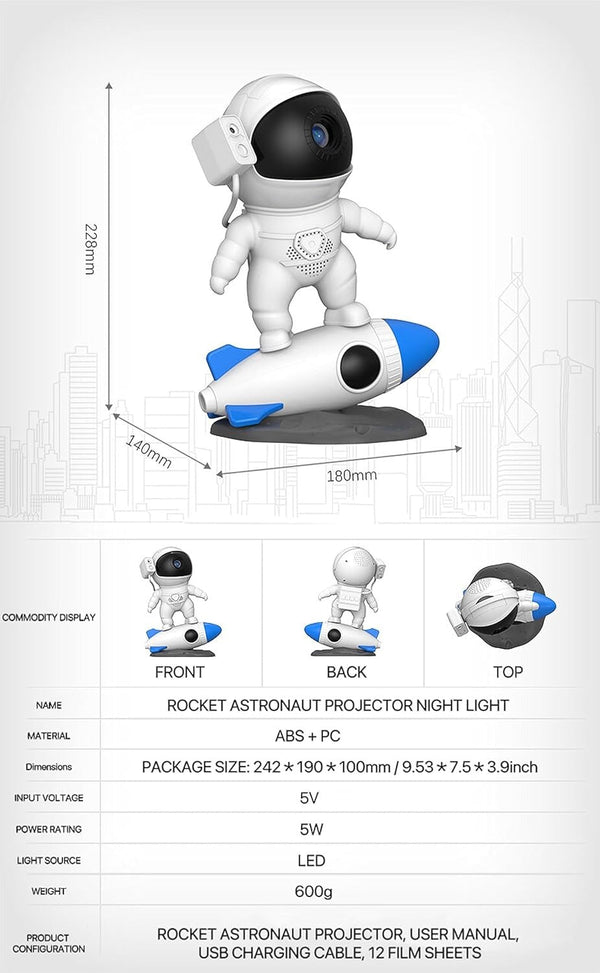 CRONY BT Rocket Astronaut Nebula projection light Rocket Astronaut Starry Sky Projector Night Light with 12 Film Sheets