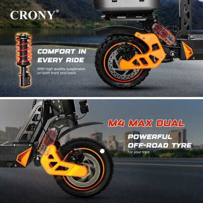 CRONY M4 Max Dual Drive Electric Scooter 1200Wx2 Motors 48V/20AH Battery 35-50KM Range Disc Brakes Front/Rear Suspension