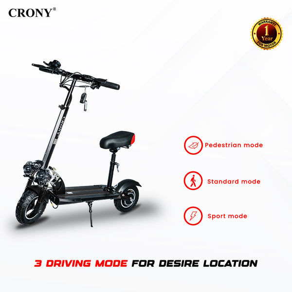 CRONY V10 Black Fast Speed Electric Scooter 1200W Motor, 48V Battery, Top Speed 45-68Km/h, Range 20-40Km, Triple LED Headlamps, Base LED Lights, 10 Inch Tyres