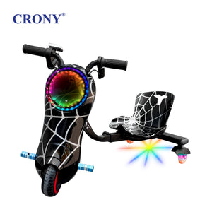 CRONY JL009 8-Inch V-Shaped Drift Car for Kids with Bluetooth Speaker 250W Motor 36V Battery 3 Speed Modes 18KM/H LED Lights Shock Absorption 3-Wheel Electric Scooter 7-10KM Range Lightweight Racing Drift Toy