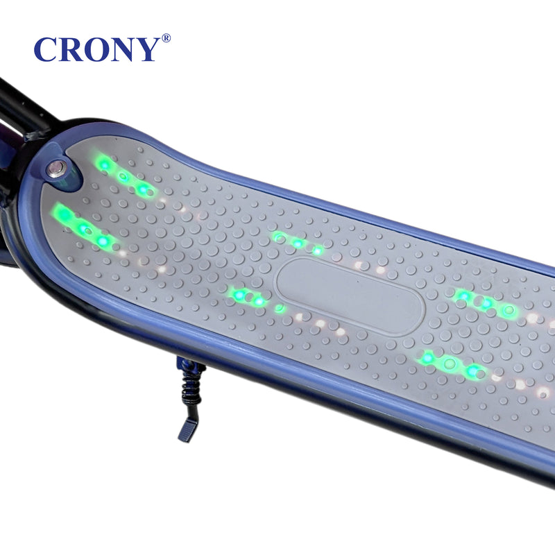 CRONY E68 Electric Scooter for Kids, 110W Motor, 10–16 KM/H Top Speed, 24V 2.5Ah Battery, 5–8 KM Range, 6.5-Inch Tires, Easy Folding, Adjustable Handlebar, LED Headlight & Rear Wheel Light, Bluetooth Speaker, Blue