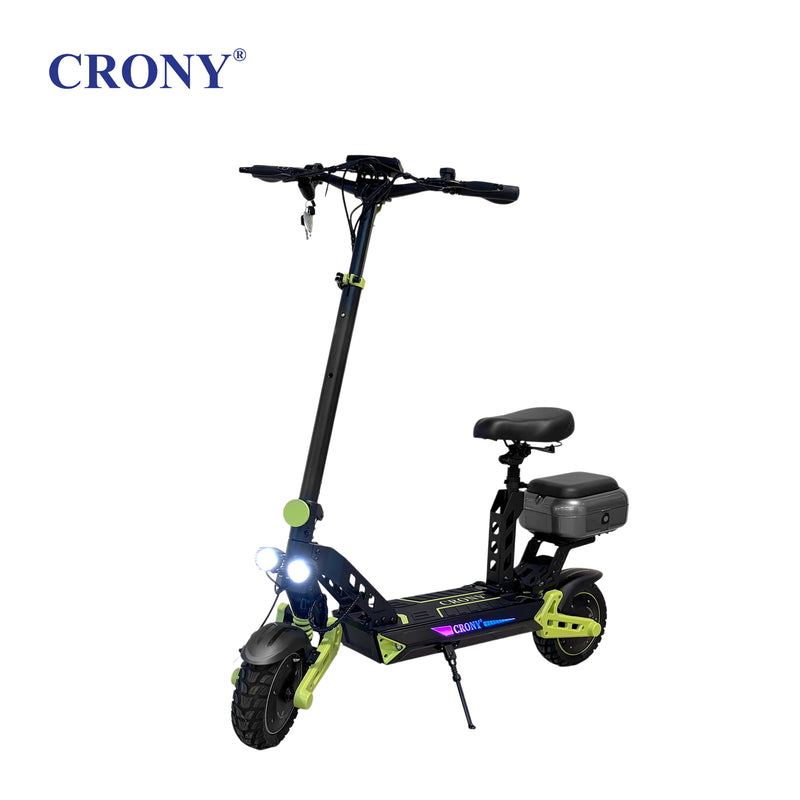CRONY D2 Dual Motor Electric Scooter with Seat, 4000W (2000W x2), 48V 18.2Ah Battery, 45-60KM Range, Up to 70KM/H, 10-Inch Tires, Front &amp; Rear Suspension, Disc Brakes, LED Lights, Bluetooth APP, Green