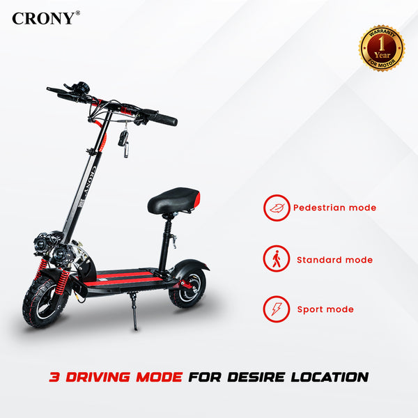 CRONY V10 Red Fast Speed Electric Scooter 1200W Motor, 48V Battery, Top Speed 68Km/h, Range 20-40Km, Triple LED Headlamps, Base LED Lights, 10 Inch Tyres