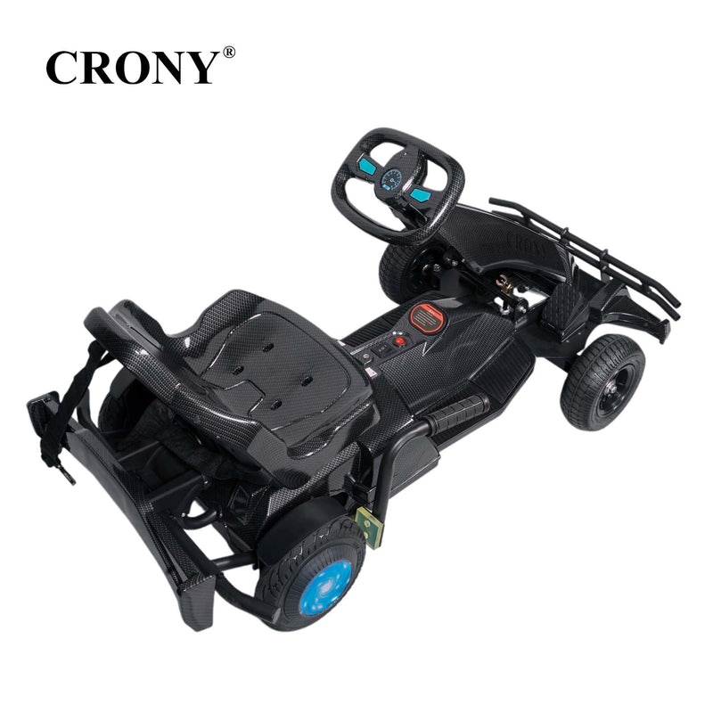 CRONY K9 Carbon Fiber Go-Kart – 250W Motor, 36V Battery, 20 KM/H Top Speed, 20 KM Range, Lightweight Carbon Fiber Frame, Front & Rear Hand Brakes, Seat Belt, LED Light Wheels, Forward & Reverse Switch | Safe & Fun Electric Go-Kart for Kids