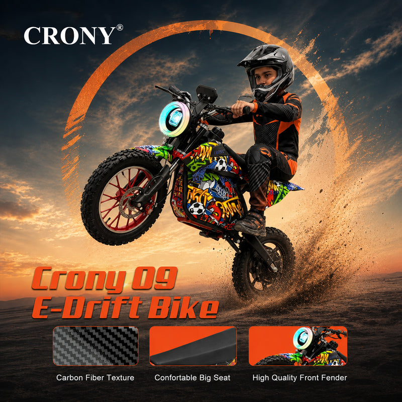 CRONY-09 Street Dance Electric Dirt Bike 350W Motor, 36V 12Ah Battery, 14 Inch Off-Road Tires, Up to 36KM/H Speed, LCD Display, LED Headlight, Bluetooth Speaker, Electric Motorcycle for Outdoor Riding, Durable Design, 1 Year Motor Warranty