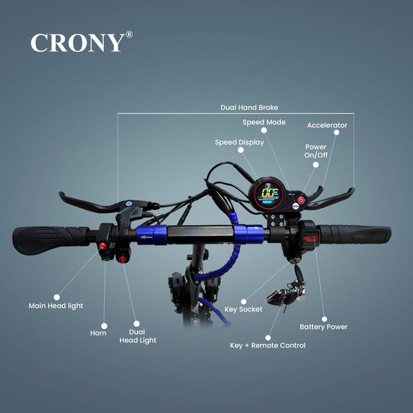 CRONY V10 Electric Scooter 1200W Motor 48V/12AH Battery 20-40KM Range Disc Brakes Front/Rear Suspension 10” Off-Road Tires