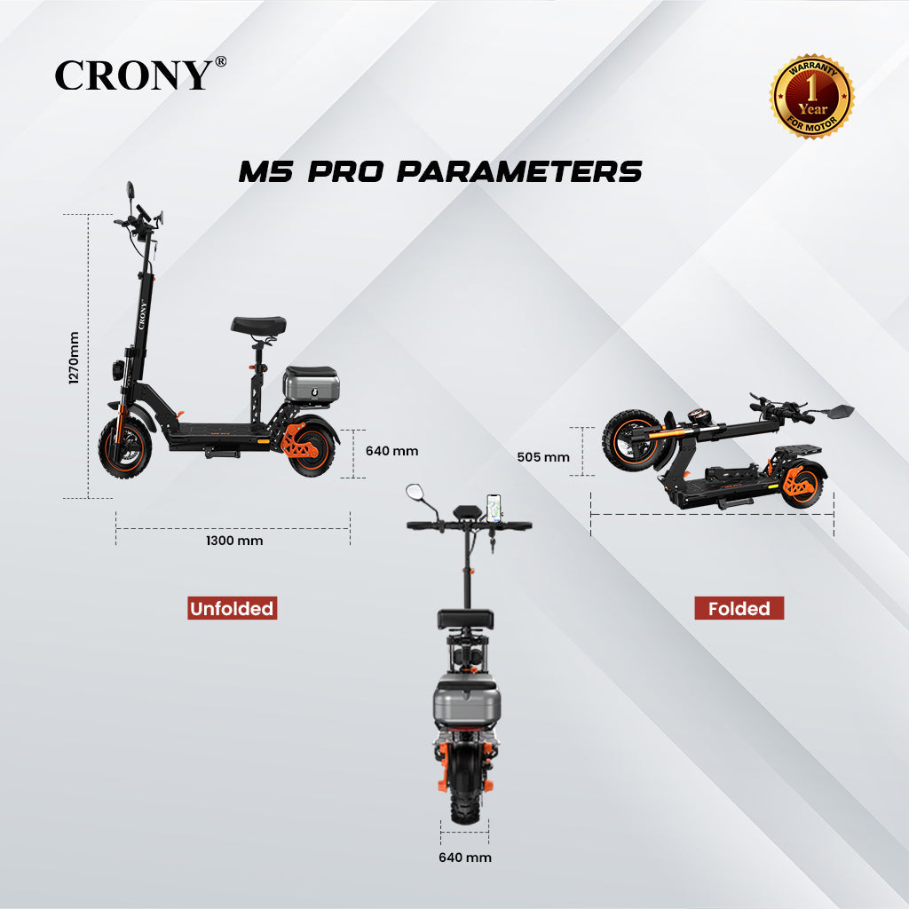 CRONY M5 Pro Electric Scooter for Adults Kids 1500W High-Speed E-Scooter with Bluetooth Speaker App Connectivity IPX4 Waterproof 120KG Max Load