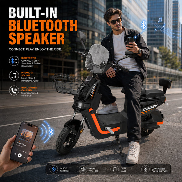 CRONY T10 Tank Electric Scooter, 800W Motor, 48V 20Ah Detachable Battery, 40–60 km/h Top Speed, 40–50 km Range, Dual Seat, Front & Rear Suspension, LCD Display, Front Basket & Bluetooth Speaker