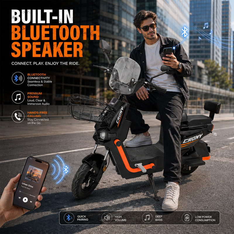 CRONY T10 Tank Electric Scooter, 800W Motor, 48V 20Ah Detachable Battery, 40–60 km/h Top Speed, 40–50 km Range, Dual Seat, Front & Rear Suspension, LCD Display, Front Basket & Bluetooth Speaker