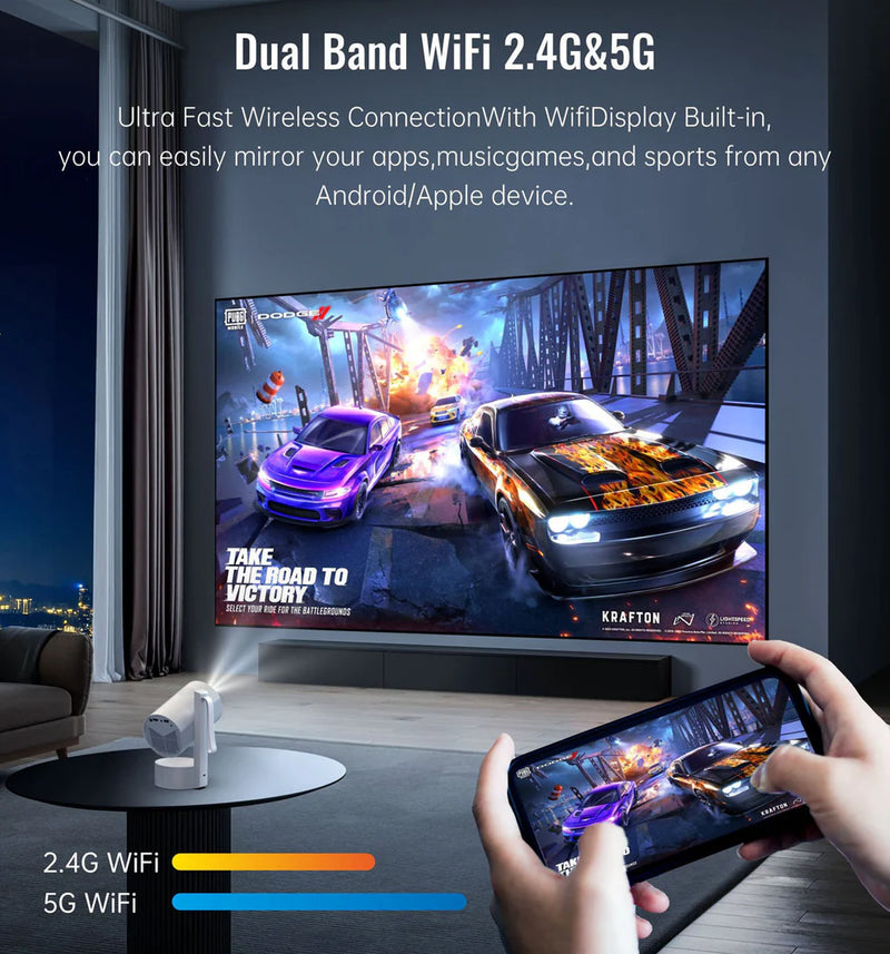 CRONY R3P Portable Mini Projector 1080P LED Smart Projector Supports 4K Decode Android with Built In Speakers