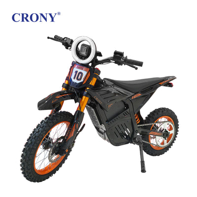 CRONY CRONY-01 High Configuration Electric Dirt Bike 2500W Motor, 48V 24Ah Battery, 45-55KM Range, 50-68KM/H Speed, Dual Suspension, Off-Road Tires, Bluetooth Speaker, LED Headlamp, Phone Holder, Digital Display, Free Helmet, 1 Year Motor Warranty