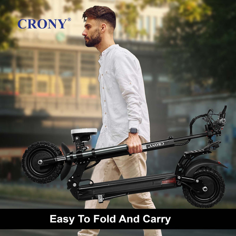 The CRONY V18 is a high-performance electric scooter powered by dual 1500W motors, delivering strong acceleration and smooth riding with speeds up to 40 KM/H. Equipped with a 48V 18AH battery, it offers a travel range of 30–60 KM on a single charge.