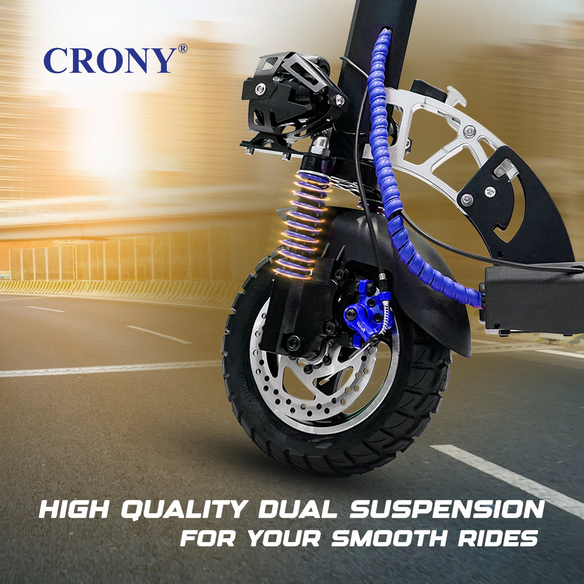 CRONY V10 Electric Scooter 1200W Motor 48V/12AH Battery 20-40KM Range Disc Brakes Front/Rear Suspension 10” Off-Road Tires