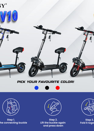 CRONY V10 Blue Fast Speed Electric Scooter 1200W Motor, 48V Battery, Top Speed 68Km/h, Range 20-40Km, Triple LED Headlamps, Base LED Lights, 10 Inch Tyres