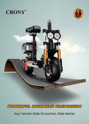 CRONY M5 Pro High-Speed Electric Scooter Up to 80 km/h, 10-Inch Wide Tires, Mobile Phone Holder, Bluetooth Speaker, Rear Luggage Box, Rearview Mirrors, Dual LED Headlamps, IPX4 Waterproof, App Connectivity