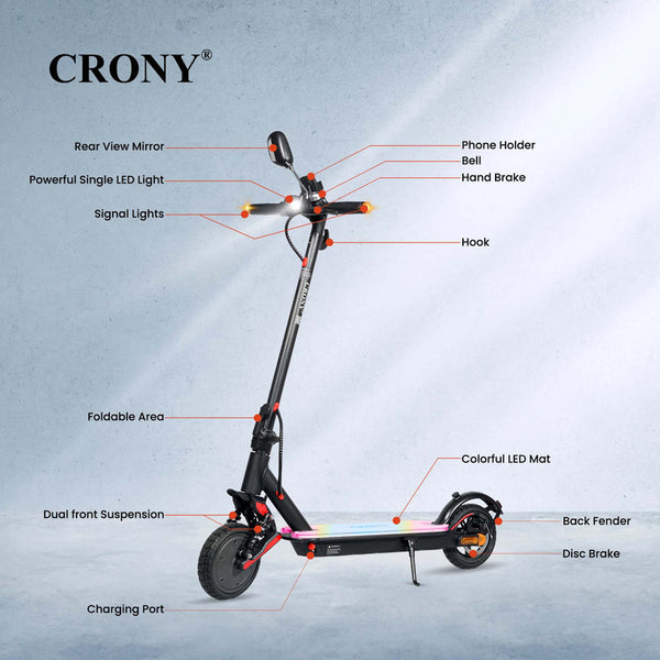 CRONY XM M365 High Configuration Electric Scooter Aluminum Alloy Frame with Front Shock Absorber, Bluetooth Speaker, and App Control.