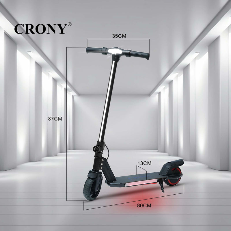 CRONY S32 Kids Foldable E-Scooter with LED Light Bar RGB Deck Lights & LED Display & E-Brake and E-Accelerator & Extended Footrest Supports Up to 100KG