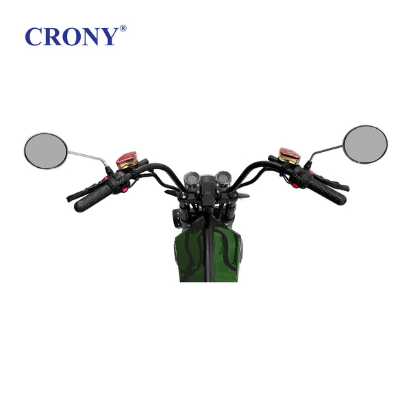 CRONY X1 Electric Motorcycle, 3000W Motor, 60V 12Ah Battery, 60-80KM/H Max Speed, 25-35KM Range, Front & Rear Disc Brakes, Front & Rear Suspension, LCD Display, LED Lights, Bluetooth Speaker, Mobile Phone Holder, Harley Bag, Green