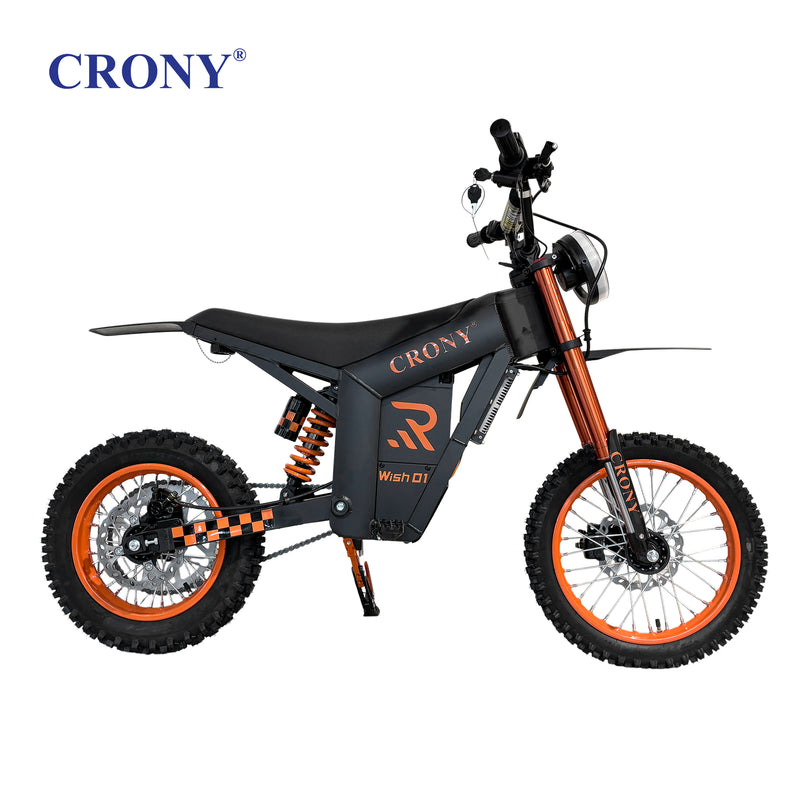 CRONY Wish-01 Electric Dirt Bike, 1500W Motor, 48V 25Ah Battery, 50-70 KM/H Max Speed, 45-60 KM Range, Dual Suspension, Front & Rear Disc Brakes, Off-Road Tires, LED Headlight, Mobile Holder