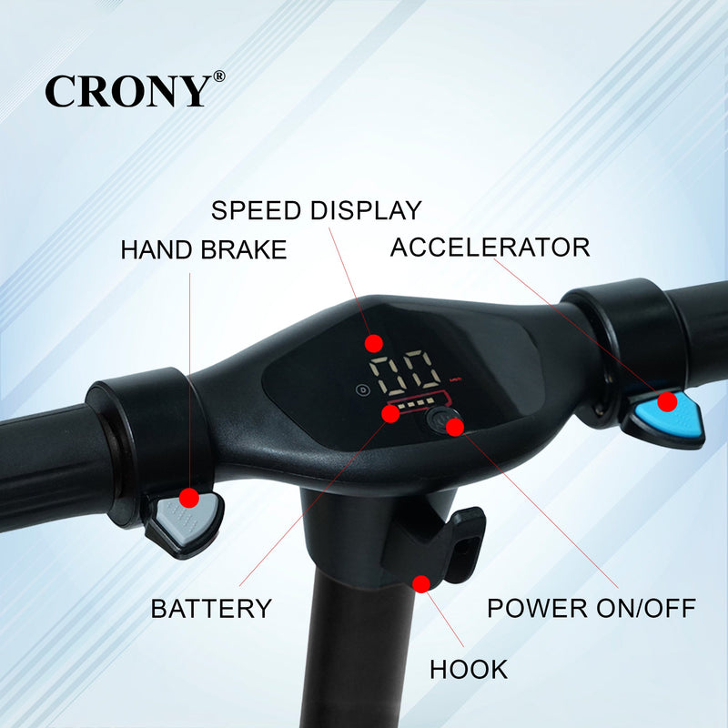CRONY S32 Kids Foldable E-Scooter with LED Light Bar RGB Deck Lights & LED Display & E-Brake and E-Accelerator & Extended Footrest Supports Up to 100KG